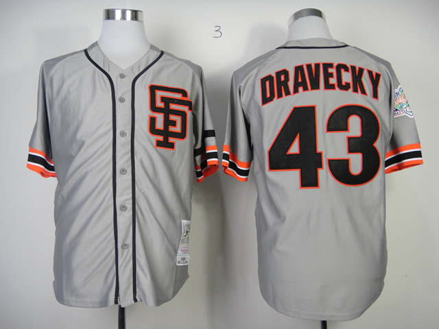 Men San Francisco Giants 43 Dravecky Grey Throwback MLB Jerseys